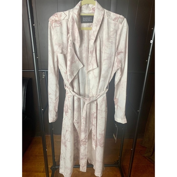 💫HP‼️💫 NWT BADGLEY MISCHKA Tie Dye Lyocell Trench Coat, Sunrise/White, Sz M-XL - Picture 11 of 12